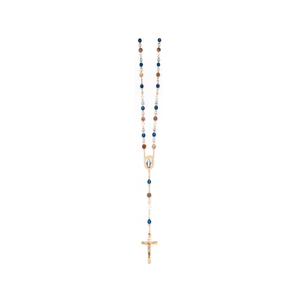 イタリア　 LALRE1719D 　ロザリオ　奇跡とグラスの金ロザリオ　Rosary golden with stone and glass Ø6 +M.Mir+box