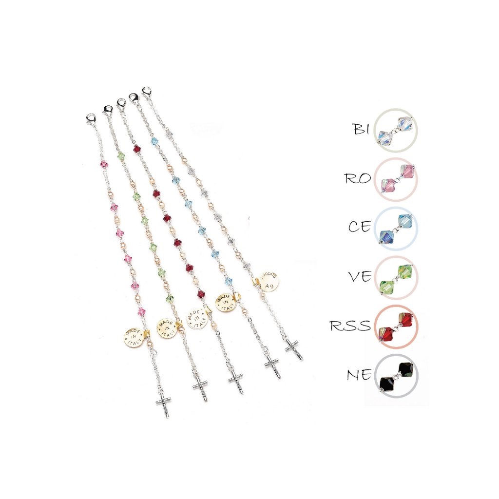 イタリア　 LALRL23C  一連ロザリオブレスレット 　クリアBL   クリスタルとパールのブレスレット ロザリオ、リング付きメタル、サイズ  5 mm。 - GENERICO/PERSONALIZZATO