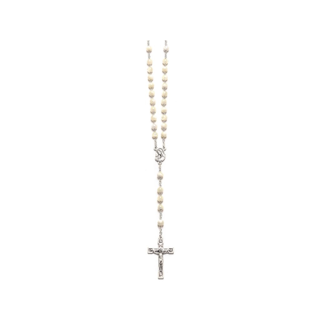 イタリア　 LALRL38  貝パール真珠　６ミリロザリオ    Rosary in nacre, diam.6, rounded, + box