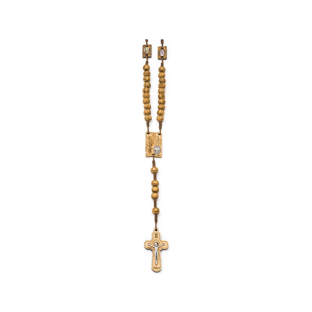 イタリア　 LALRL668 　ロザリオ　１０ミリオリーブ珠　マリア賛歌　Rosary with veined wood binding, size mm 10 "Hail Mary" resin pater + box