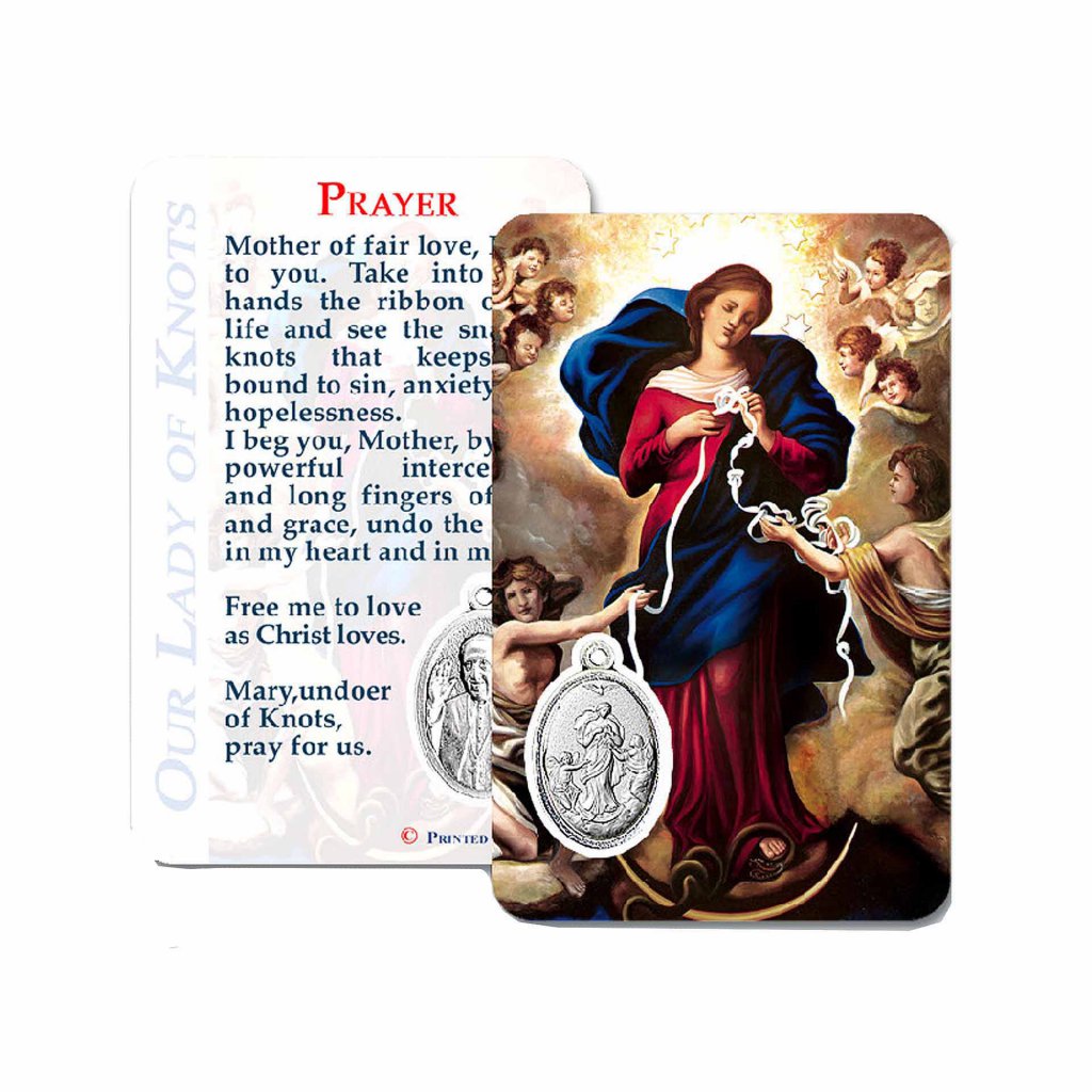 転売禁止 イタリア　 LALRN77　結び目を解く聖母　メダイ付きカード　Holy Card Mary Untier of Knots with oval medal in metal + Prayer