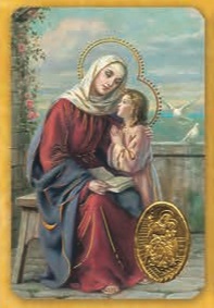 イタリア　プラ板金箔押ご絵　CRRCC71  妊娠、不妊、子供のいない夫婦、大工、祖母、主婦の守護聖人　聖アン　84mm×５５ｍｍ　裏面英語の祈り