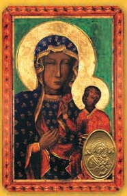 イタリア　プラ板金箔押ご絵　CRRCC74　ヤスナ・グラ (Jasna Gora) の聖母（『チェンストホヴァの聖母』チェストホヴァの聖母　84mm×５５ｍｍ　裏面英語の祈り