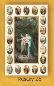 イタリア　紙カード金箔エンボス加工　ロザリオ連願ご絵　CRROSA26　聖家族　逃避　１２．５×７．５センチ　高級紙裏白