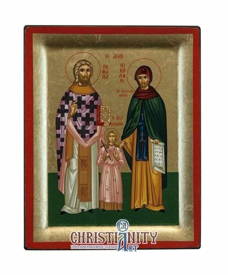 ギリシャ　Iconotechniki S.A　聖ラファエル・ニコラオスとイレーネ　S707　１８５ミリ×１４８ミリ厚み２０ミリ　板絵イコン