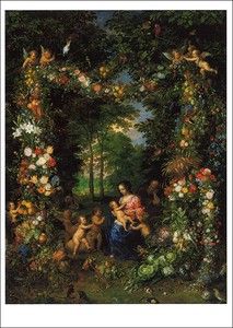 ポストカード アート ブリューゲル「花輪の中の聖家族」105×148mm 名画 郵便はがき