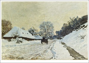 ポストカード アート モネ「荷馬車、オンフルールへの雪道」105×148mm 郵便はがき