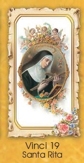 イタリア　紙カード金箔押飾り縁取りご絵　CRVIN19   絶望的状況、必死の状態、望みがない時、不可能な願いを抱く人、病気、怪我、母、結婚問題、不妊、虐待、子育ての守護聖人  聖リタ　１２０mm×８７ｍｍ　裏白