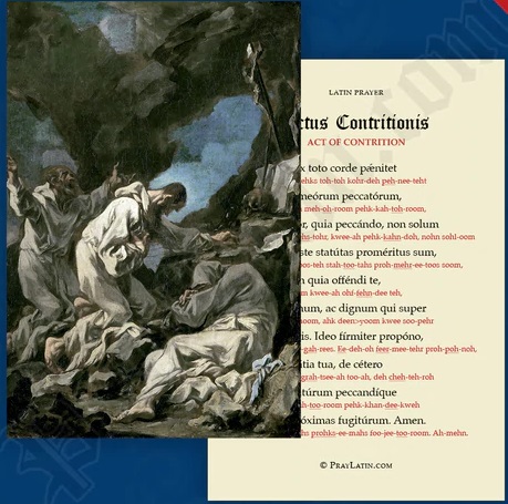 LLC　ラテン語祈りカード　ラテン語の発声表記のある悔い改めの祈り ACT OF CONTRITION　１５．２×１０.２センチ　光沢紙（はがきサイズ厚紙）０２６