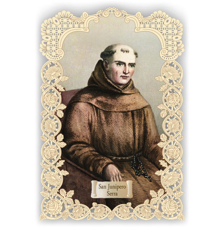 Officina D'Arte Torre　飾りレース紙ご絵　福者フニペロ・セラ Junipero Serra  OAT297 イタリア語祈りカード　