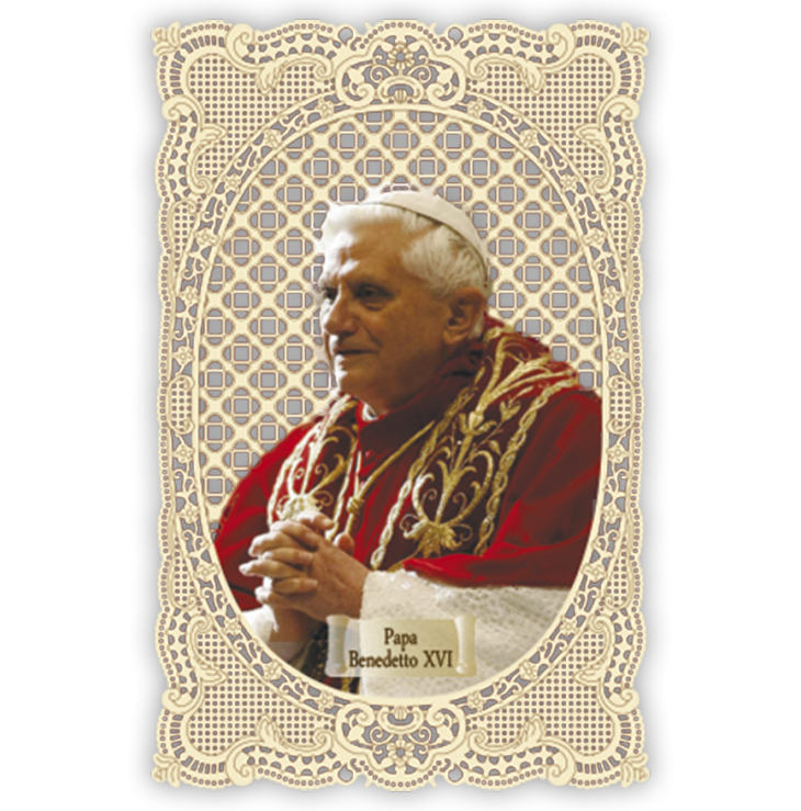 Officina D'Arte Torre　飾りレース紙ご絵  教皇ベネディクト１６世　Benedetto XVI　OAT180 イタリア語祈りカード　