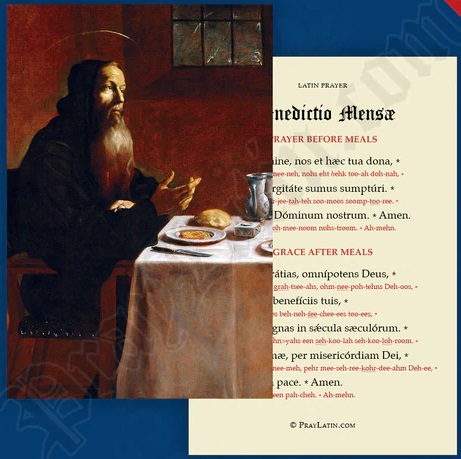 LLC　ラテン語祈りカード　ラテン語の発声表記のある 食事の前の祈り　PRAYER BEFORE MEALS　１５．２×１０.２センチ　光沢紙（はがきサイズ厚紙）０２７
