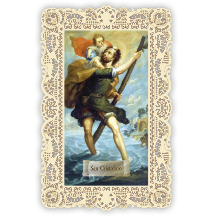 Officina D'Arte Torre　飾りレース紙ご絵　聖クリストファー　　Cristoforo　OAT071　イタリア語祈りカード　