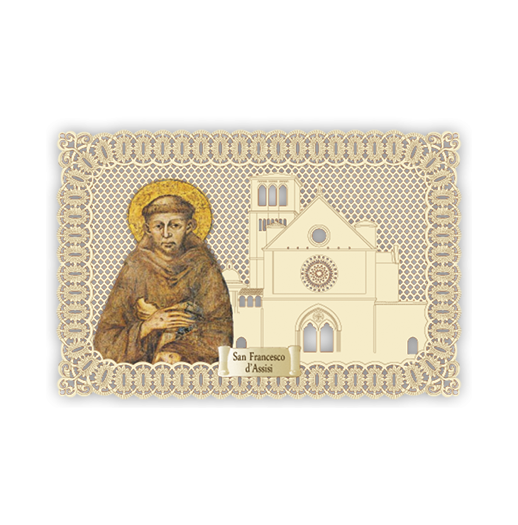 Officina D'Arte Torre　飾りレース紙ご絵    アッシジの聖フランシスコ　Francesco D'Assisi　OAT134　イタリア語祈りカード　