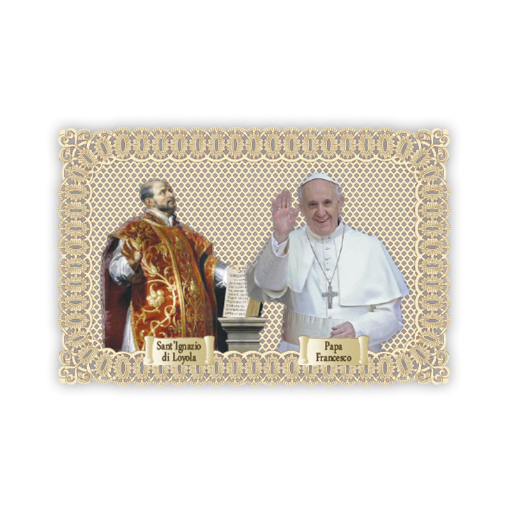 Officina D'Arte Torre　飾りレース紙ご絵  聖イグナチオデロヲラと教皇フランシスコFrancesco E Sant'Ignazio Di Loyola　OAT182イタリア語祈りカード　