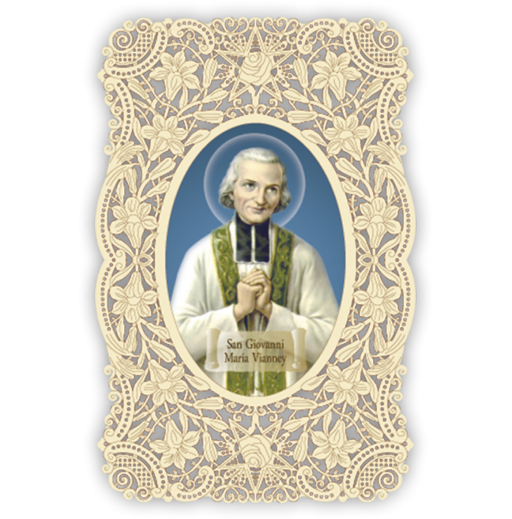 Officina D'Arte Torre　飾りレース紙ご絵   聖ジョセフマリアビアンニ　Giovanni Maria Vianney 　OAT135　イタリア語祈りカード　