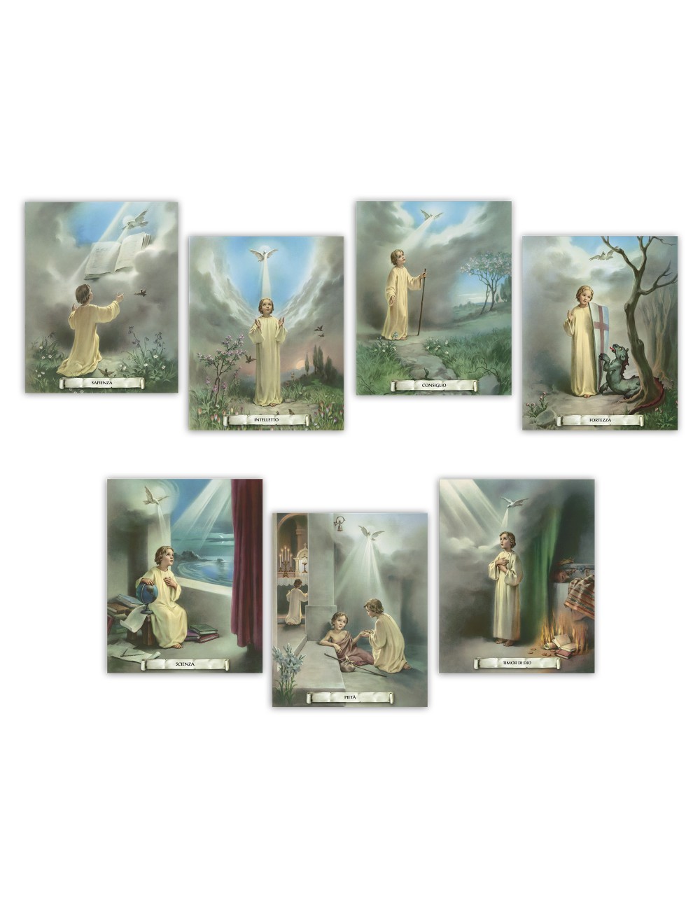 FRATELLI BONELLA　FB1476-1  英語　 聖霊の七つのたまもの　 I SETTE DONI DELLO SPIRITO SANTO　２５×２０センチ　７枚１セット