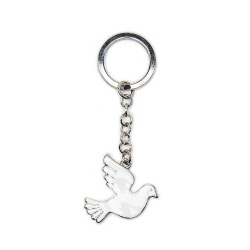 イタリア　LALAF007   メタルキーホルダー　精霊 Lux Enameled Metal Keychain Dove with envel.+ticket cm.3,2x3,5 - BIANCO
