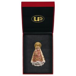 ULPE WOOD ART　イタリア　木彫  マリアゼルの聖母子　赤オレンジ　７センチ　ケース付き　UP077000E7