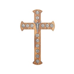 イタリア　 LALVC089　十字架の道行クロス　１７センチ　Via Crucis Cross in Birch Wood with Ox Met.Plaques cm.17x10,5
