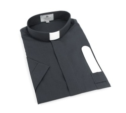 教会住所または寄進者宅のみお届け　イタリア  DESTA社　聖職者事務服　半袖コットンブレンド　Art　１４８　首回り40 41 42 43 44 45センチ　　SKU: 13100148 C03 　濃いめのグレー　Grigio