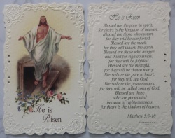 HOLYART　SA002093   イタリア　飾りエンボス厚紙加工　ご絵　復活　6.8x 10.5Cm　裏外国語の祈り