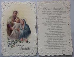 HOLYART　SA002106   イタリア　飾りエンボス厚紙加工　ご絵　聖家族　6.8x 10.5Cm　裏外国語の祈り