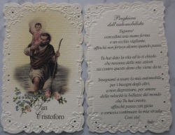 HOLYART　SA002111   イタリア　飾りエンボス厚紙加工　ご絵　聖クリストファー　イタリア語　6.8x 10.5Cm　裏外国語の祈り