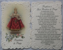 HOLYART　SA002113   イタリア　飾りエンボス厚紙加工　ご絵　サントニーニョ　イタリア語　6.8x 10.5Cm　裏外国語の祈り
