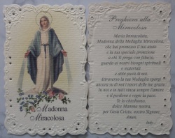 HOLYART　SA002114   イタリア　飾りエンボス厚紙加工　ご絵  無原罪　イタリア語　6.8x 10.5Cm　裏外国語の祈り