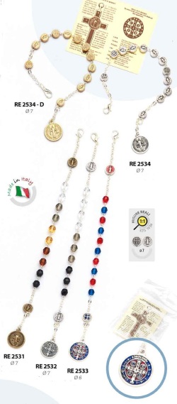 転売不可　イタリア　 LALRE2532 　ロザリオブレスレット　聖ベネディクト　3色古美シルバーメダイ