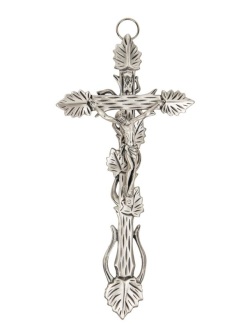 イタリア　LALCL261AGR　つや消しメタルアイビークロス　イエスボディ付き　Brushed Metal Ivy Cross with Brusched Metal Christ cm.27x13 - ARGENTATO