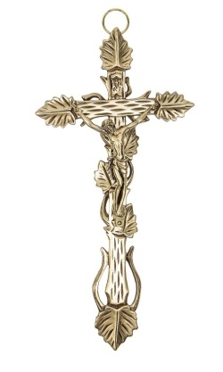 イタリア　LALCL261BR　つや消しメタルアイビークロス　イエスボディ付き　ブロンズ　Brushed Metal Ivy Cross with Brusched Metal Christ cm.27x13 - BRONZO CL 261.BR