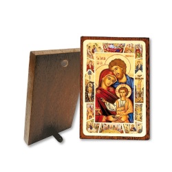 ギリシャイコン　LAL329A　聖家族　　Icon wooden table, golden printed, box included, cm. 12x7.5 - SACRA FAMIGLIA
