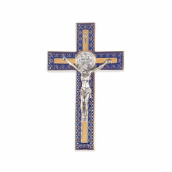 一般不可　転売不可　イタリア　 LALPG387NBLL　聖ベネディクト　メタルデザインクロス　金青　１２×７センチ