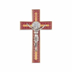 転売不可　イタリア　 LALPG387DR　聖ベネディクト　メタルデザインクロス　金赤　１２×７センチ
