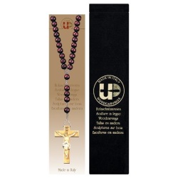 ULPE WOOD ART　イタリア　木彫クロスロザリオ　ナチュラルレッド　７ミリ珠　ROSARY WOOD TONE WITH CRUCIFIX + VELVET CASE　UP400003S