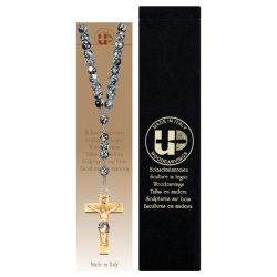 ULPE WOOD ART　イタリア　木彫   木製マーブルロザリオブラック　８ミリ珠　ROSARY MARBLED BLACK WITH CRUCIFIX + VELVET CASE UP4000013S
