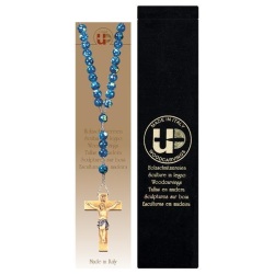 ULPE WOOD ART　イタリア　木彫   木製マーブルロザリオブルー　８ミリ珠　ROSARY MARBLED BLUE WITH CRUCIFIX + VELVET CASE UP4000013S