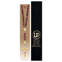 ULPE WOOD ART　イタリア　木彫   木製長珠ロザリオ　ワインレッド　１２×１０ミリ珠　ROSARY RED WOOD TONE WITH CRUCIFIX + VELVET CASE　UP400023S　
