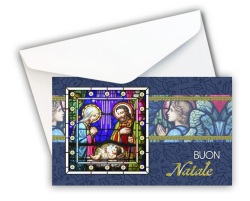 FRATELLI BONELLA　イタリア　金箔押 封筒つきご絵カード　FB421-2　封筒付きステンドグラスのクリスマスグリーティングカード