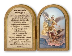 FRATELLI BONELLA　イタリア　三面卓上板絵　 FB571-13  祈りを記した聖ミカエルの木製二連祭壇画 １２x 9cm