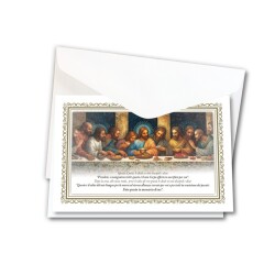 FRATELLI BONELLA　イタリア　金箔押　　FB628BC23　グリーティングカード　聖体拝領の最後の晩餐をモチーフにした、ホットスタンプ加工の金枠付きカード　２２×１２センチ　紙　裏はイタリア語祈り