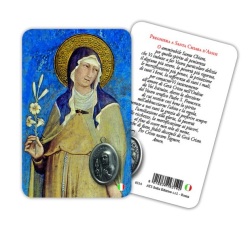 ATSITALIA 　メダイ付きカード　イタリア語　アッシジの聖キアラ　6314　 メダルがラミネートされた祈りのカード　Saint Clare - Laminated prayer card with medal