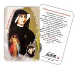ATSITALIA 　メダイ付きカード　ポーランド語　聖ファスティナ　6729　 メダルがラミネートされた祈りのカード　Saint Faustyna Kowalska - Laminated prayer card with medal