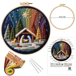 手刺繍用　初心者用　刺繍キット　ROAL713935　クリスマス　ご降誕　15センチ枠＋刺繍糸＋英語解説書　つき　１セット