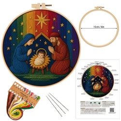 手刺繍用　初心者用　刺繍キット　ROAL713935　クリスマス　ご降誕　15センチ枠＋刺繍糸＋英語解説書　つき　１セット