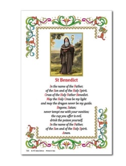 ATSITALIA 　箔押羊皮紙　英語　祈りカード　手判サイズ　7383  Saint Benedict - Holy picture on parchment paper