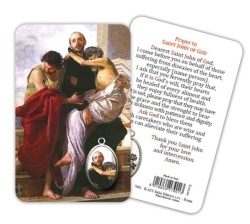 ATSITALIA 　メダイ付きカード　英語　神の聖ヨハネ　7901　 メダルがラミネートされた祈りのカード　Saint John of God - Laminated prayer card with medal