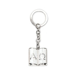 イタリア　LALAF005   メタルキーホルダー　聖書　はじまりと終わり　Lux Enameled Metal Keychain Book with envel.+ticket cm.3,2x3 - BIANCO